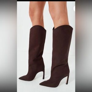 SCHUTZ Maryana Sculpt Dark Brown Suede Pointy Toe Boots size 5B